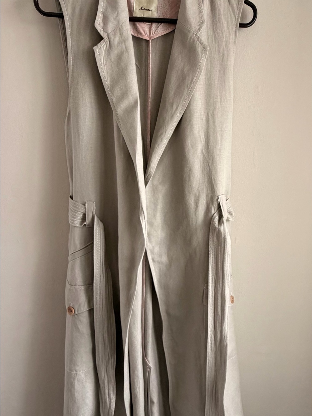 elevenses Light Gray Sleeveless Trench Vest with Tie Waist Detail